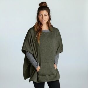 Eddie Bauer Hooded Olive Green Fleece Poncho Sweater with Front Pocket